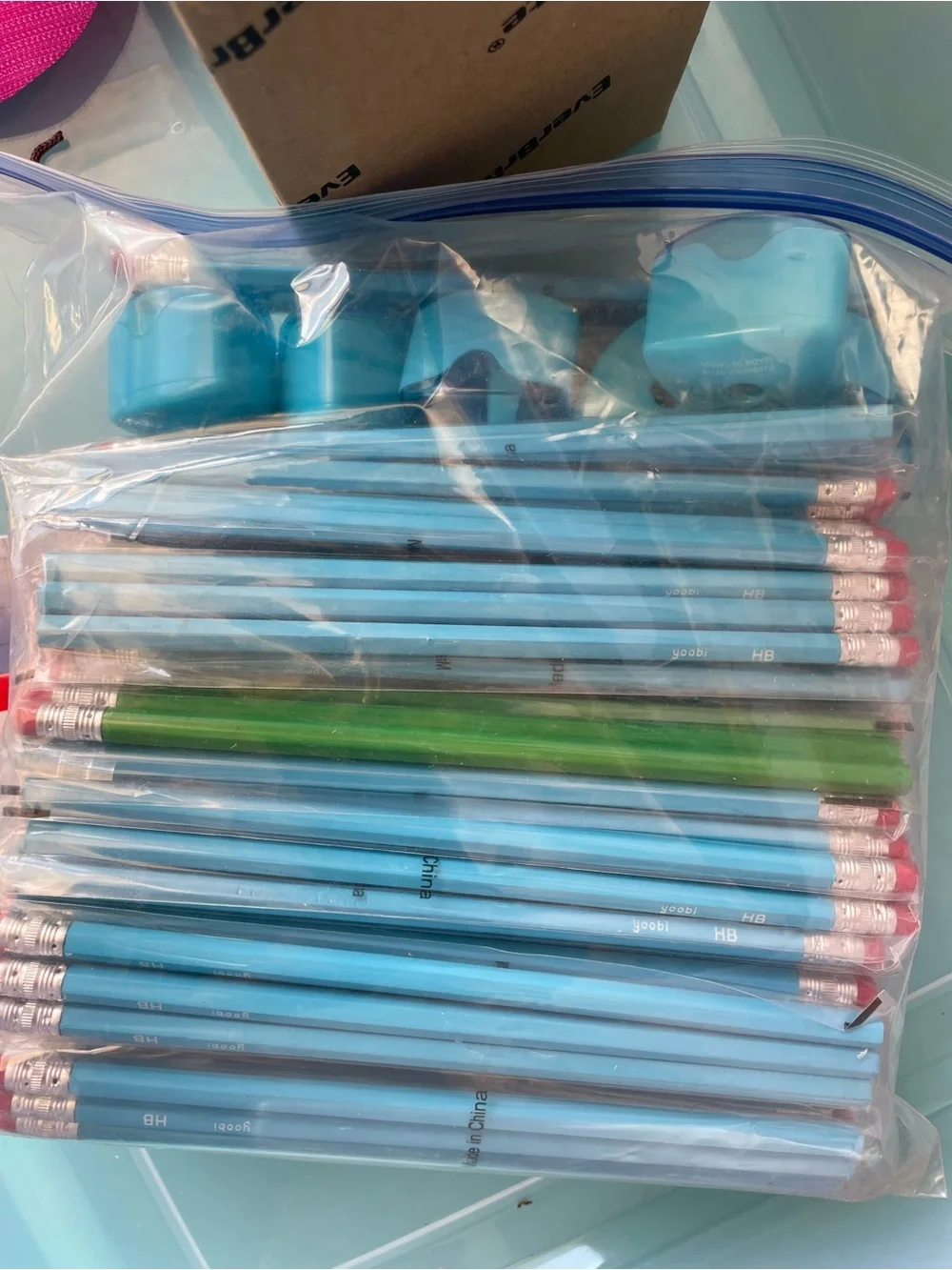 120 Slot Blue Pocket Chart Organizer for Classroom Learning+Pencils & Sharpeners